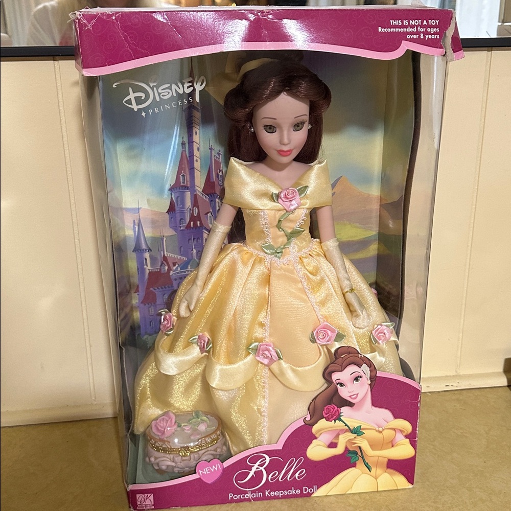 Disney Porcelain Belle Doll in Yellow Gown with Pink Roses